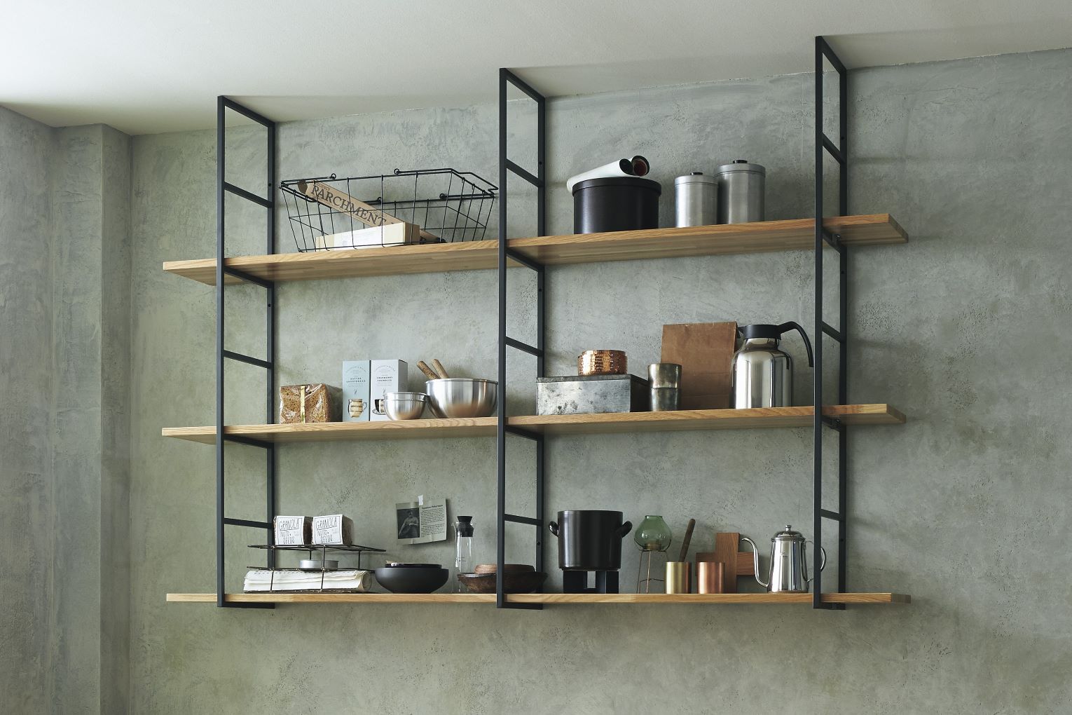 壁型収納 カベツケ ブラック×オーク